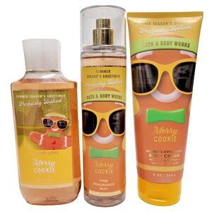 Bath & Body Works MERRY COOKIE Fine Fragrance Mist Body Cream Body Wash SET of 3
